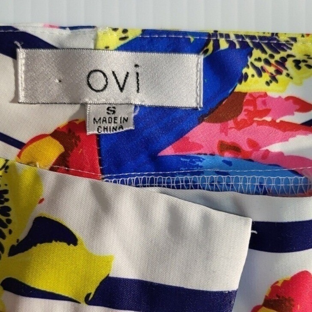 Ovi Womens Floral Striped Cuffed Shorts White Navy Blue Yellow Pink Size S - Picture 7 of 7